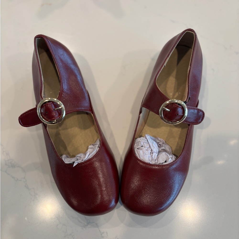 Burgundy Mary Jane Flats with Buckle